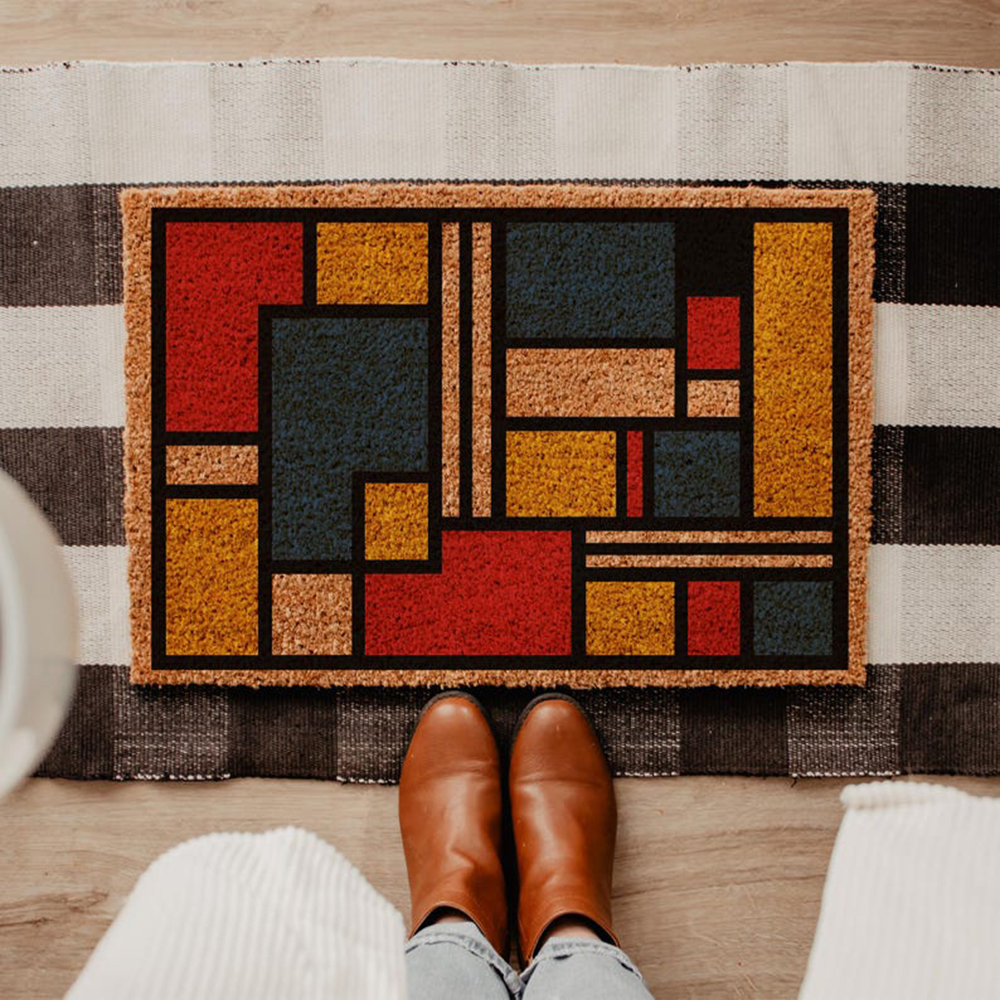 Printed Rug Abstract - Mid Century Modern Doormat Bauhaus Front