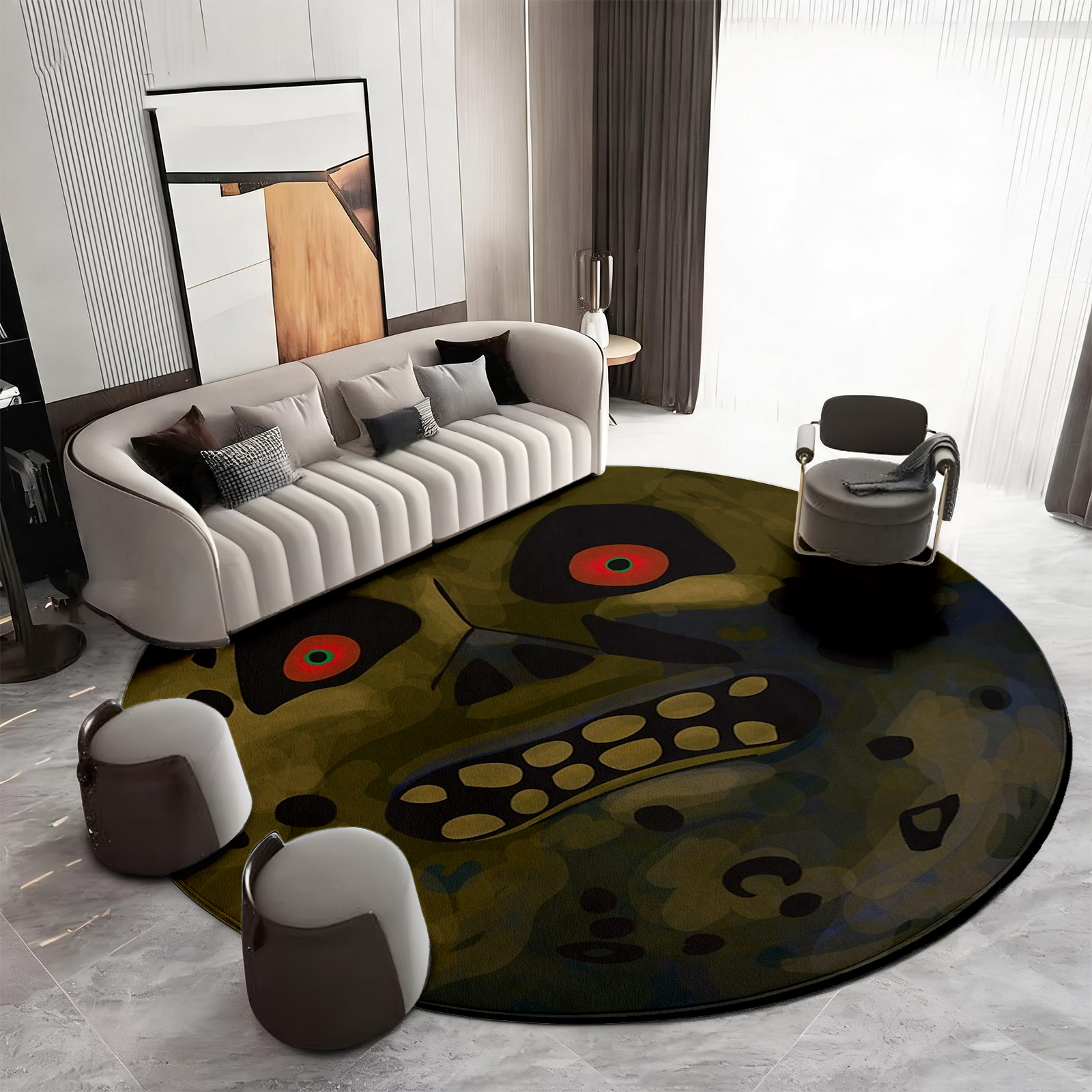 Printed Rug Abstract - Modern Abstract Geometric Round Area Rug