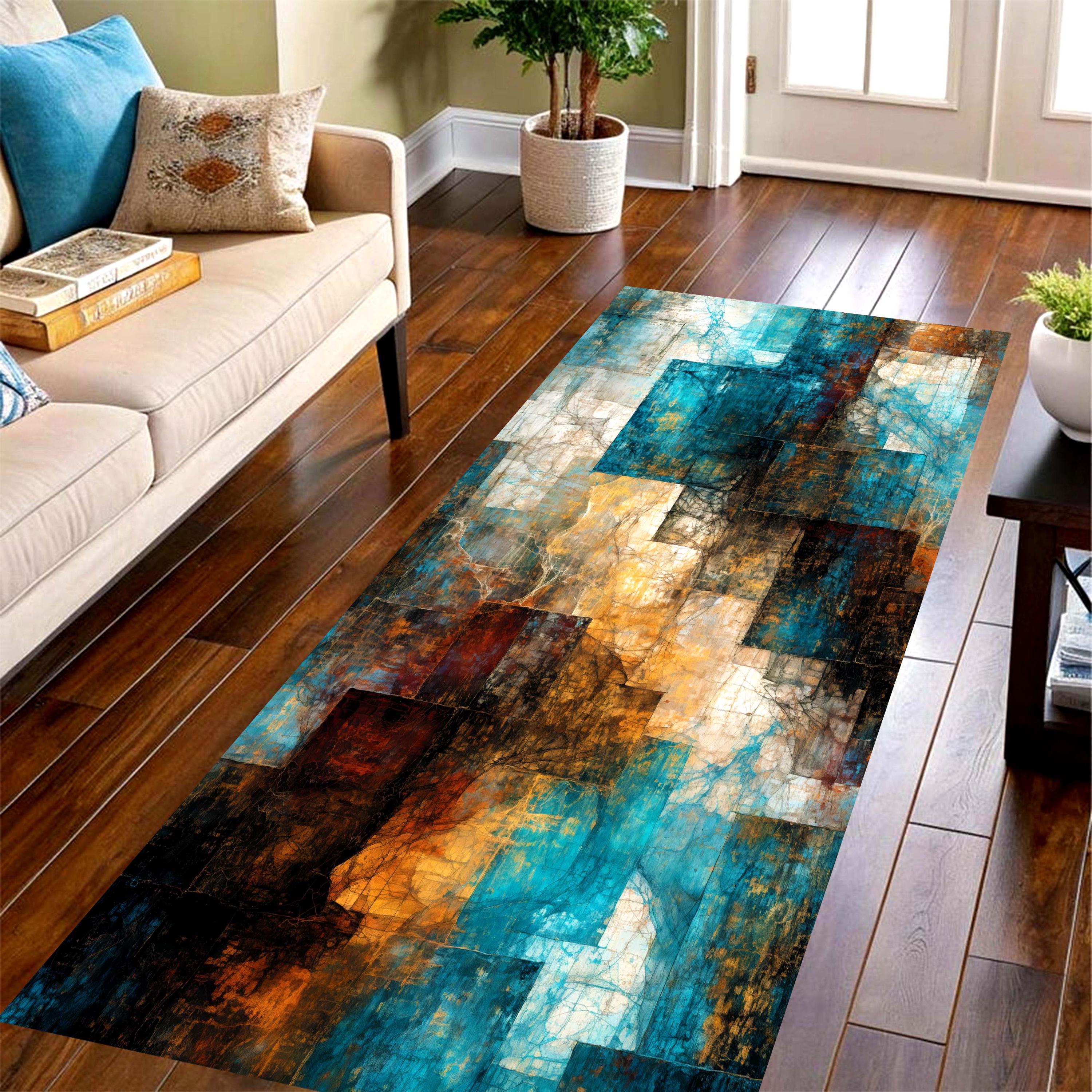 Blue Grey Brush Stroke Long Ru - Printed Rug Abstract のレビューと価格