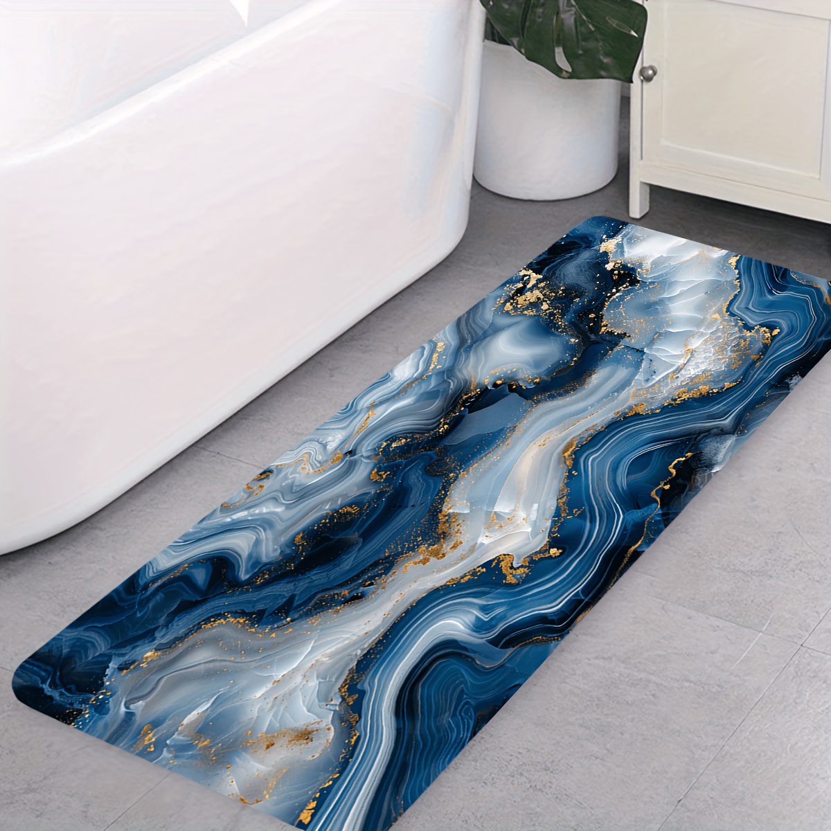 Blue Grey Gold Marble Print Ba - Printed Rug Abstract のレビューと価格