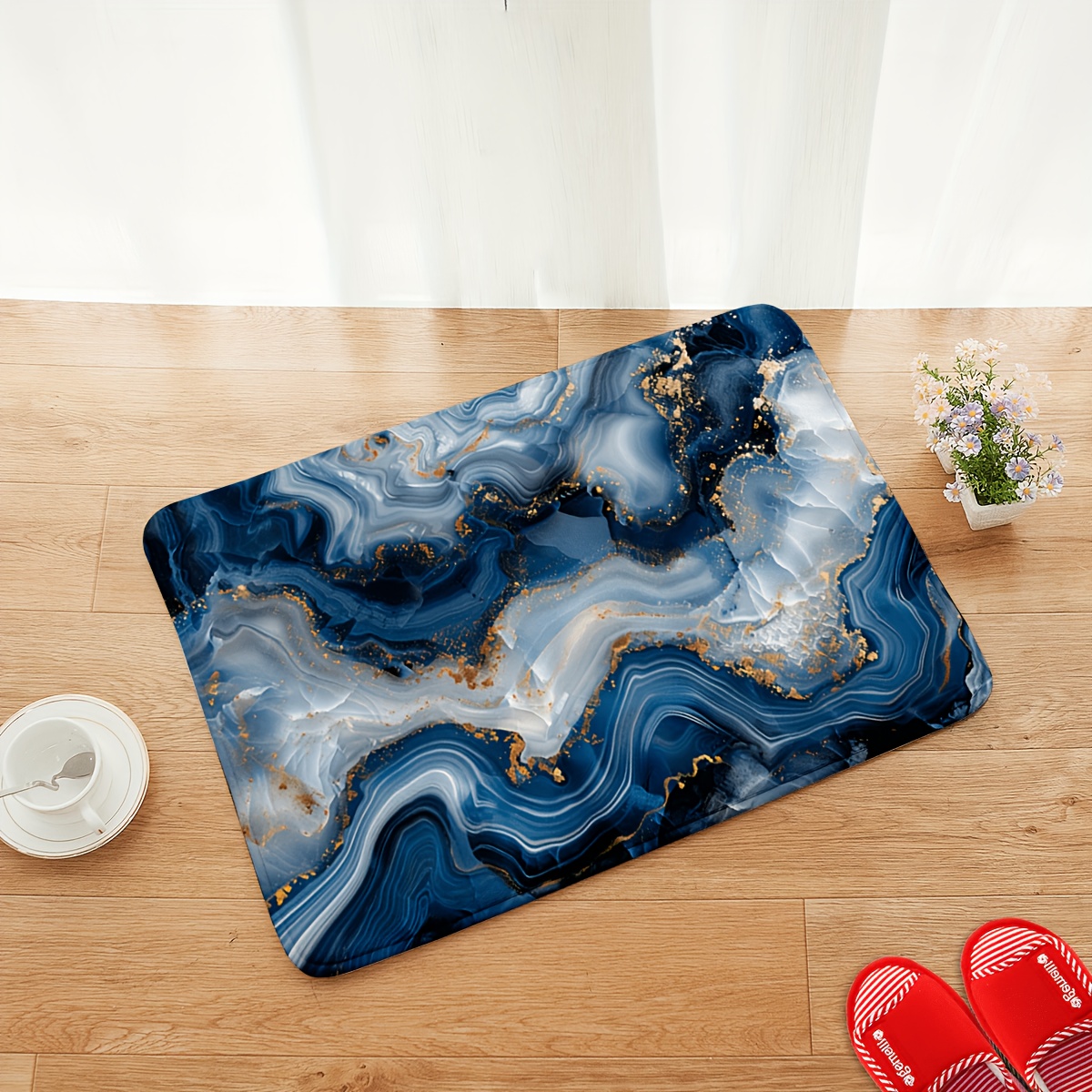 Blue Grey Gold Marble Print Ba - Printed Rug Abstract のレビューと価格