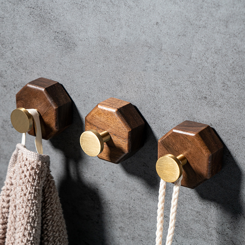 2/1pcs Walnut Wood Brass Hook  - Interior Design Home のレビューと価格