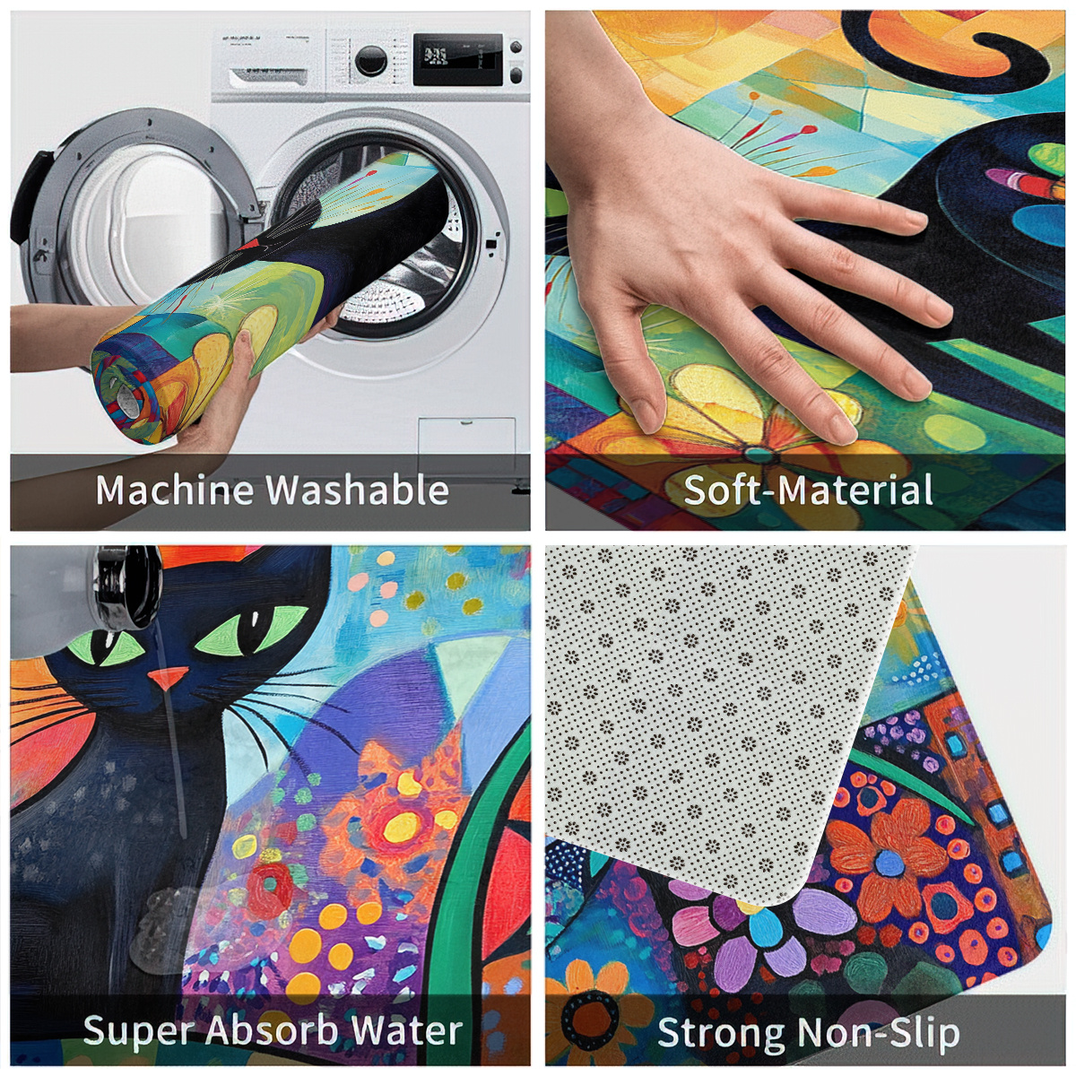 Colorful Abstract Cat & Floral - Printed Rug Abstract のレビューと価格